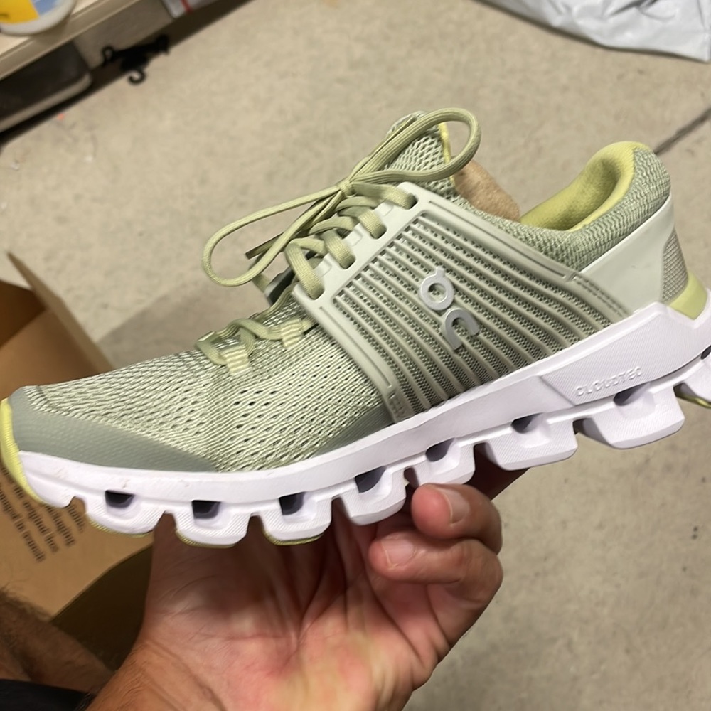 On Running Shoes in Light Green and White